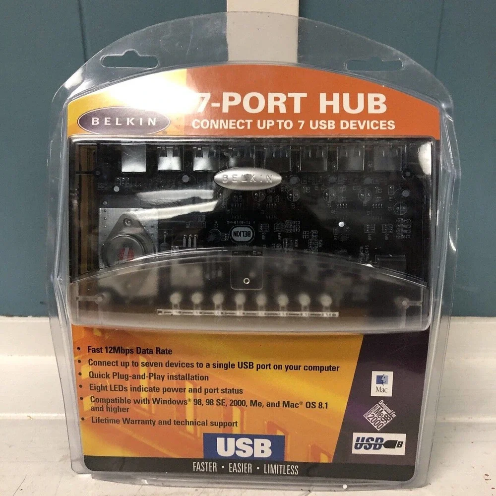 BELKIN 7-PORT HUB Connect up to 7 USB devices, For Home or Office Use New Sealed